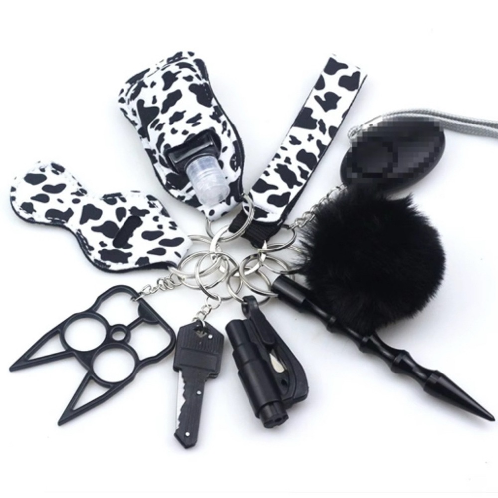 Black and White Cow Print Safety Keychain Set